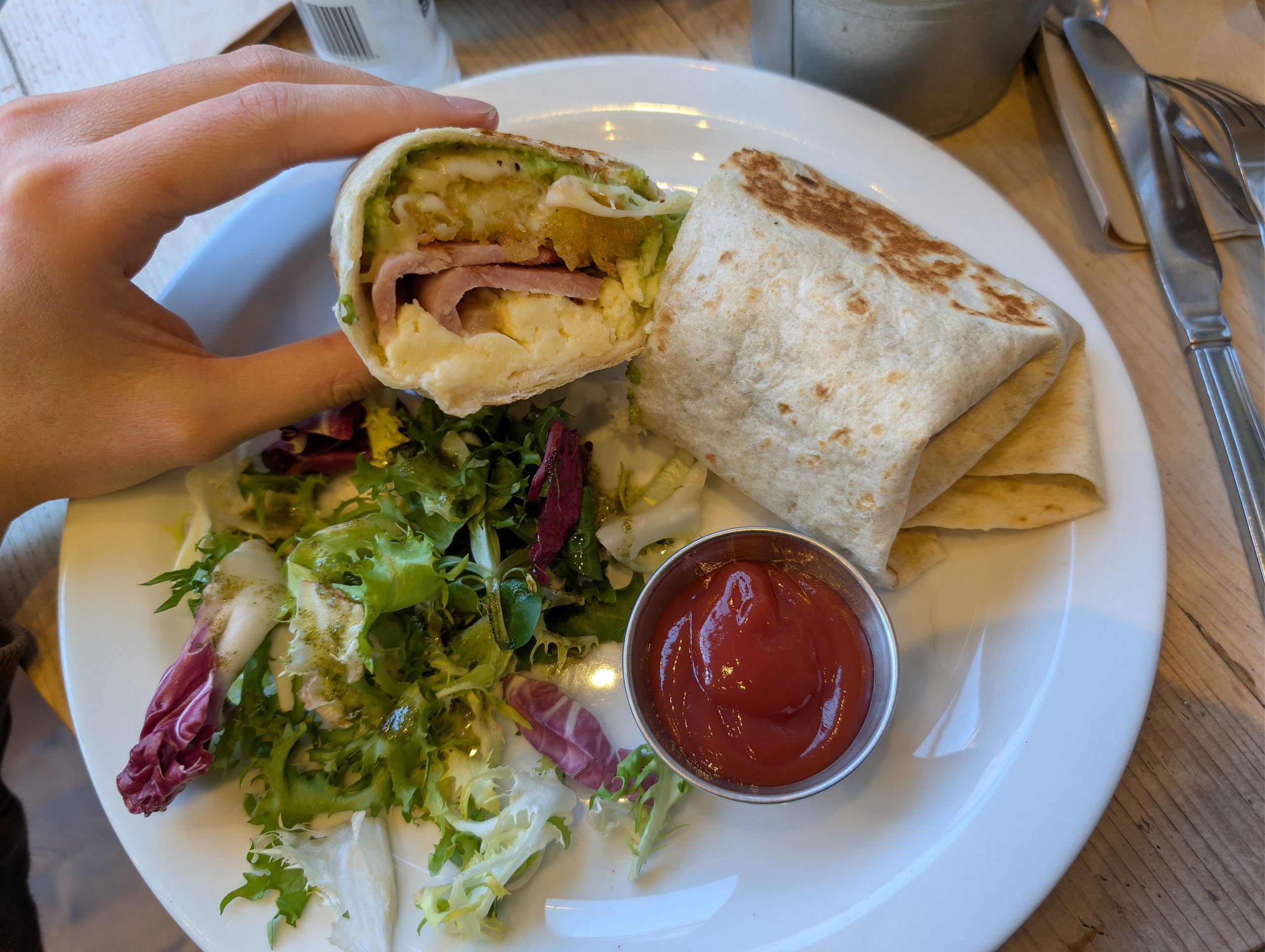 Frischer Burrito mit Salat und Dip